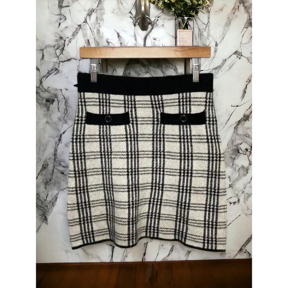 NWOT - SAYLOR Black and White Plaid Bethanie Knit Skirt Large MSRP $120 - Picture 1 of 5